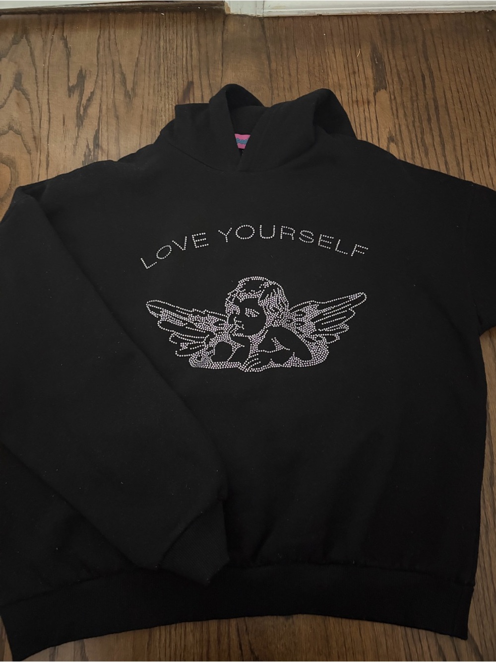 Edikted Black 'Love Yourself' Rhinestone Angel Hoodie